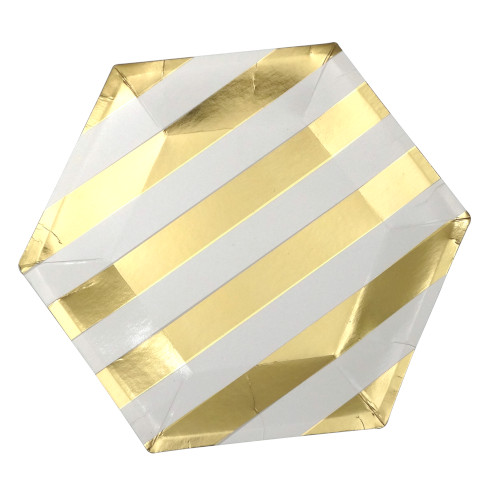 Plato Cartón Franjas Oro 23 cms c/8