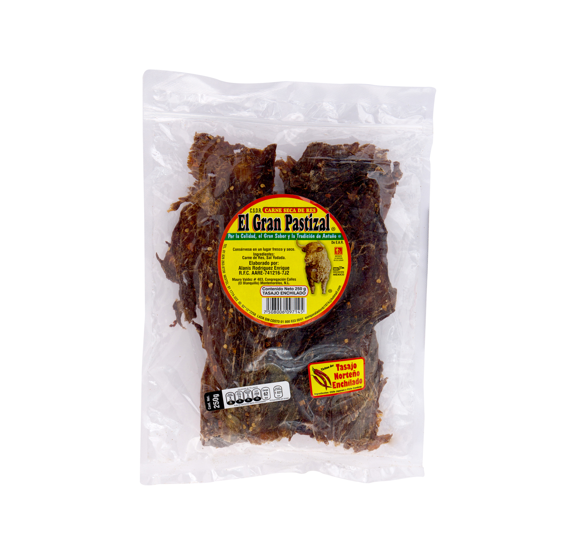 Carne seca tasajo enchilado El Pastizal 250gr